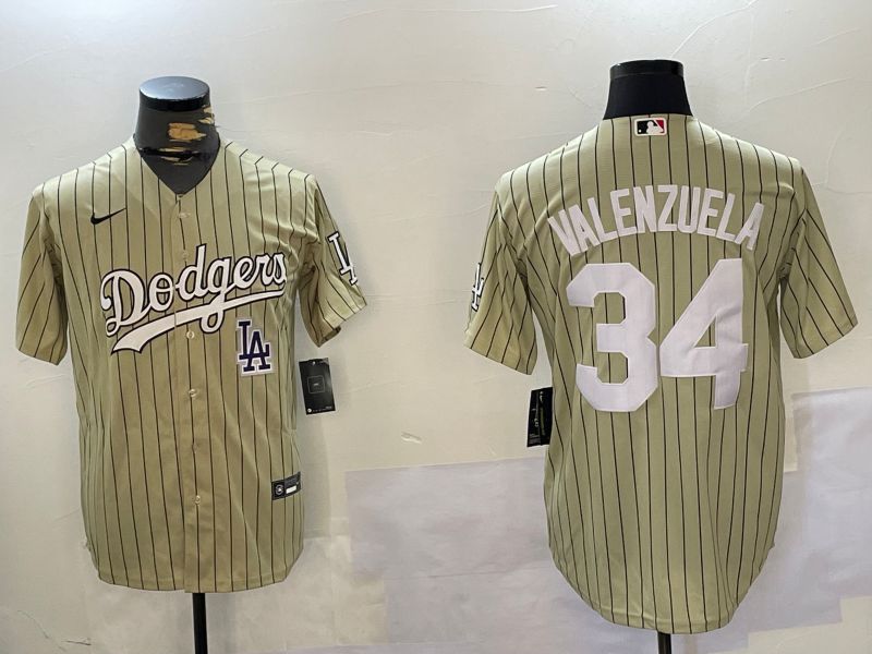 Men Los Angeles Dodgers #34 Valenzuela Green Stripe Game 2024 Nike MLB Jersey style 8